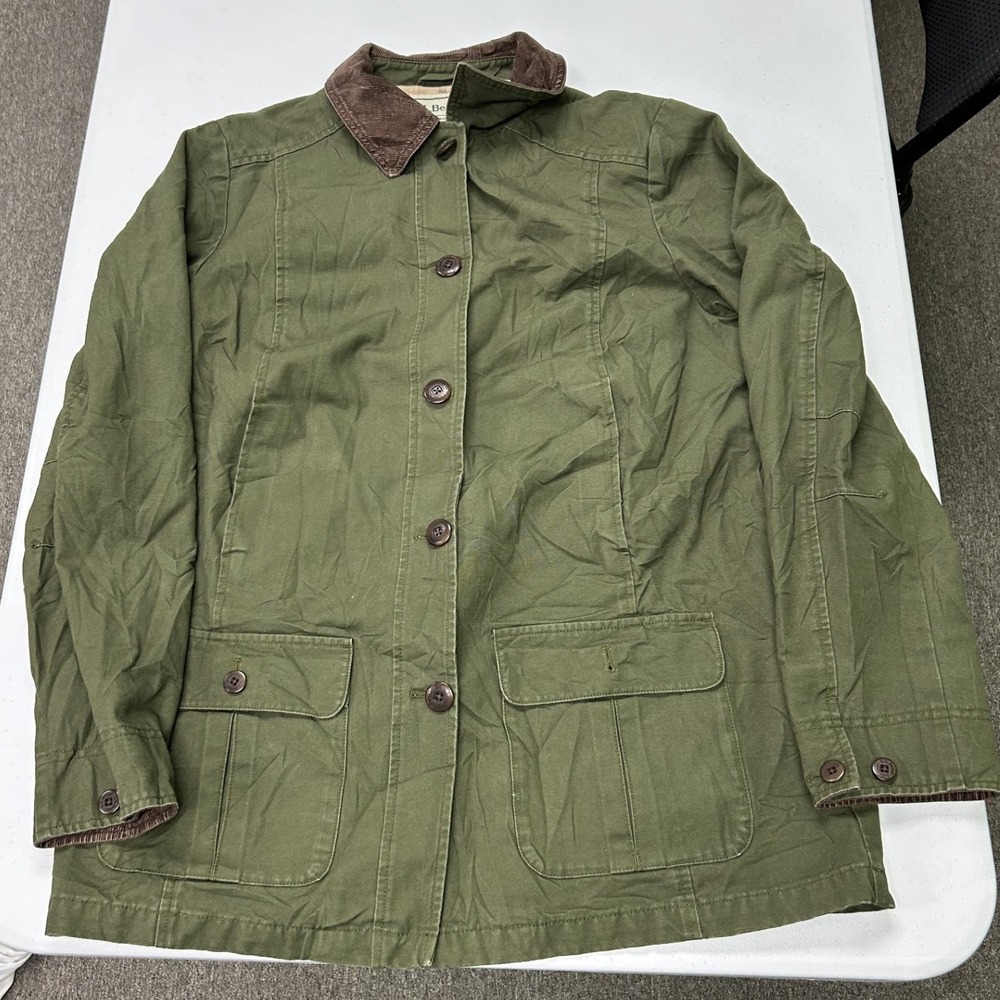 L.L.Bean Field Coat mens M Regular Green Plaid Lined Corduroy Trim H1